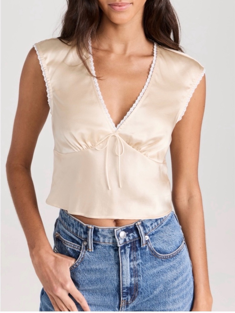 Reformation Cream Lace-Trim V-Neck Silk Cami Top - Size 8 (fits like a 6)